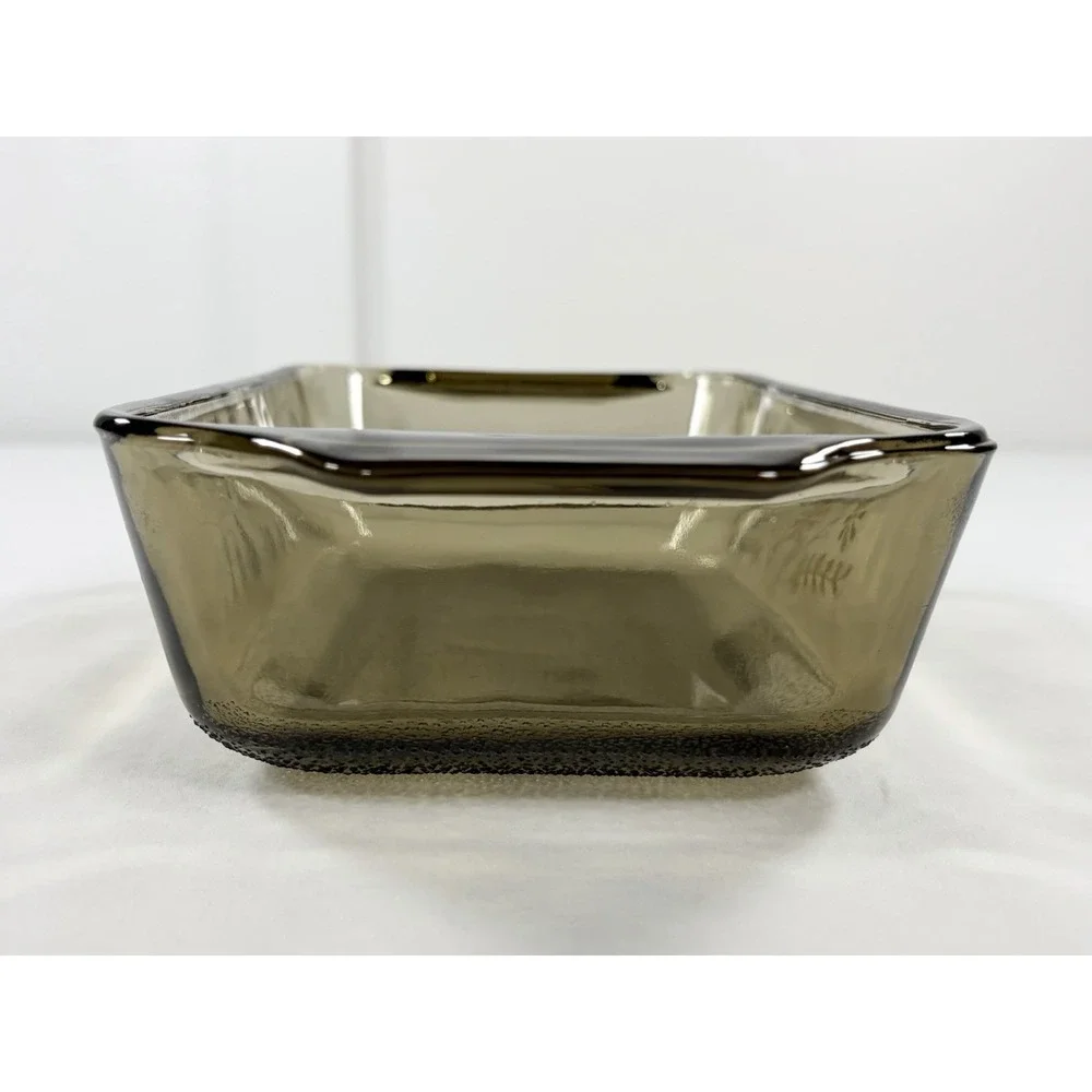 Vintage Glasbake Smoked Amber Glass Yellow Daisy Flower Loaf Pan‎ Casserole Dish